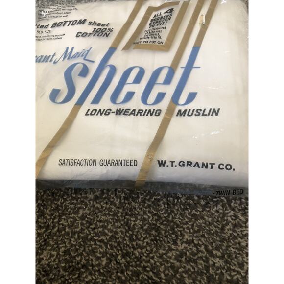 Vintage TWIN GRANT MAID 100% Cotton White Muslin Bottom Fitted NIP - Picture 2 of 4